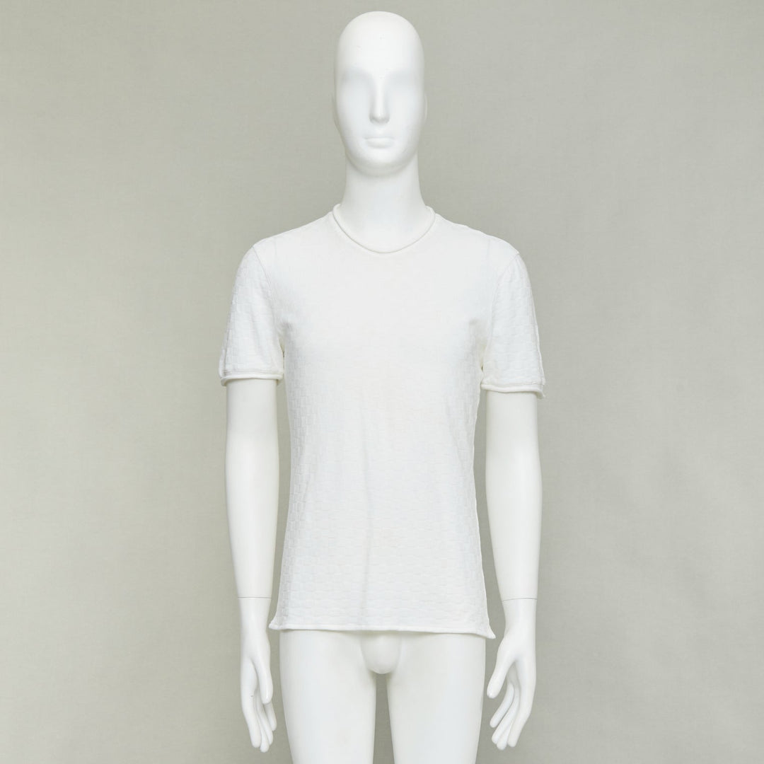 GIORGIO ARMANI white rolled hem checkered knit pullover top IT52 XL