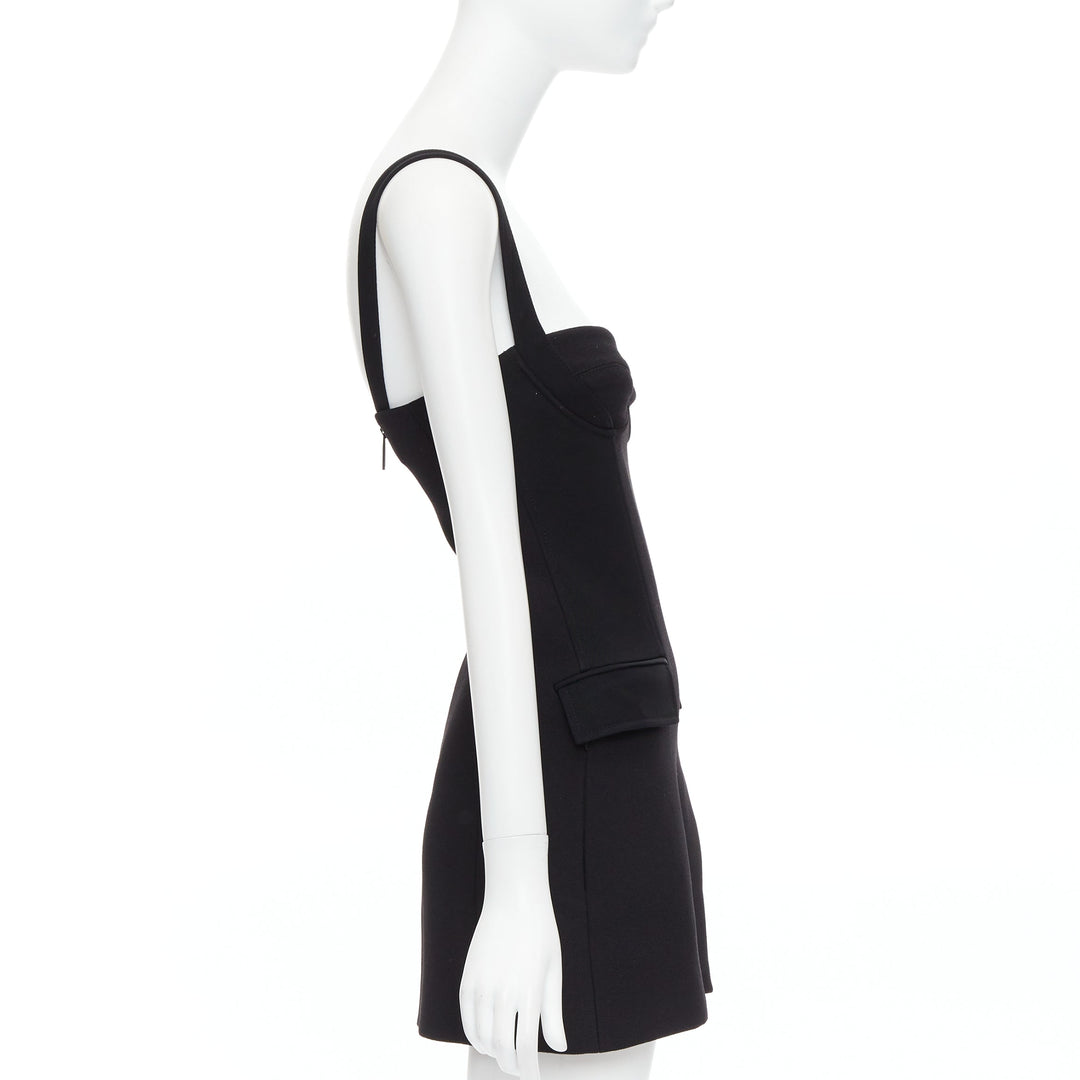 DION LEE black boned corset pocketed thigh slit mini dress UK4 XXS
