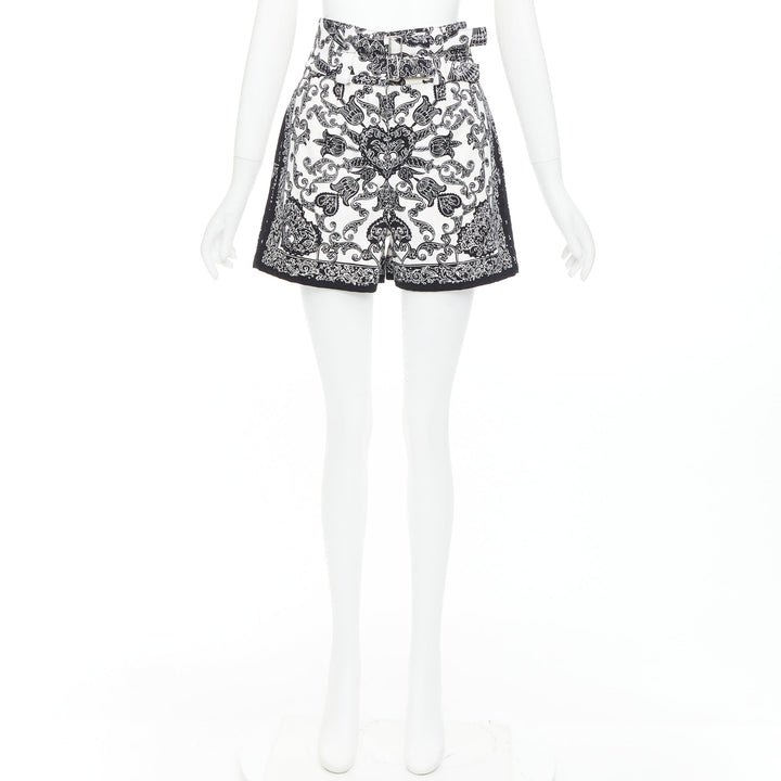CHRISTIAN DIOR black white cotton handkerchief double belt shorts FR34 XS
