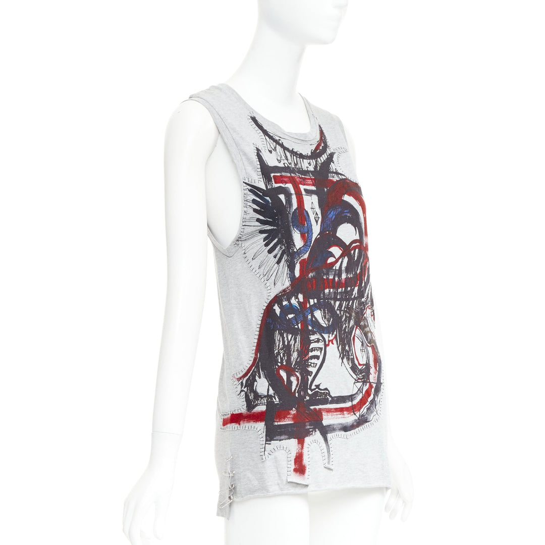 BALMAIN 2011  Christophe Decarnin Punk Graffiti silver pin ripped tank FR38 M