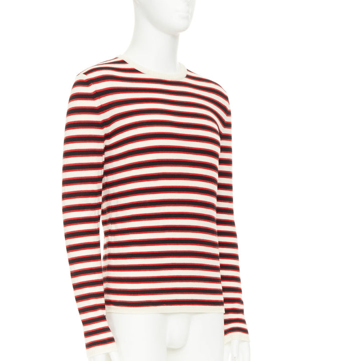 SAINT LAURENT 2018 cream red black 100% virgin wool horizontal striped sweater S