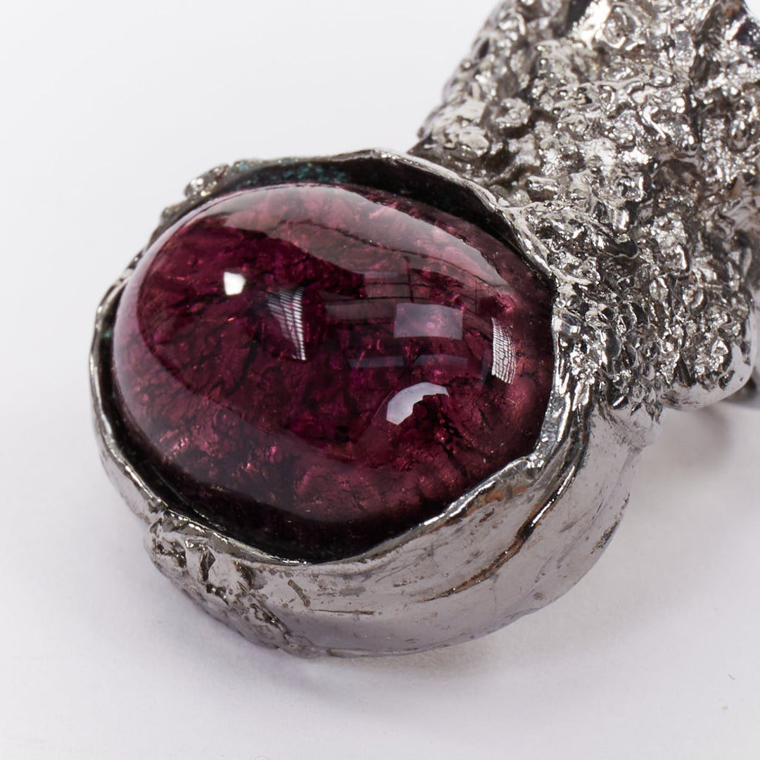 YVES SAINT LAURENT YSL Arty silver tone purple Amethyst enamel cabochon ring US7