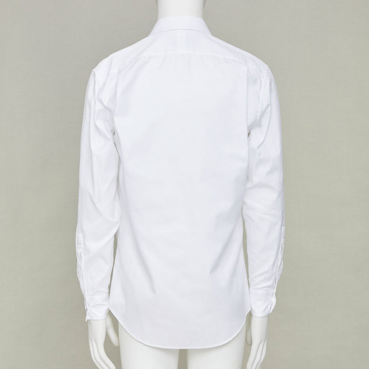 HERMES white dress tonal geometric jacquard cotton luxury button down top EU38 S