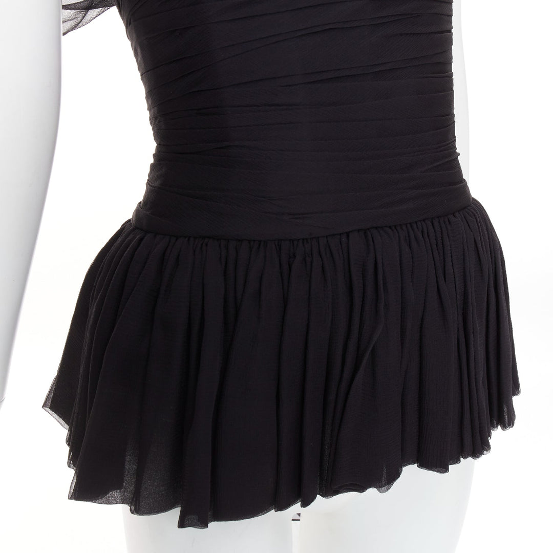 ALEXANDRE VAUTHIER AW2010 COUTURE Runway black silk chiffon pleat drape sash top