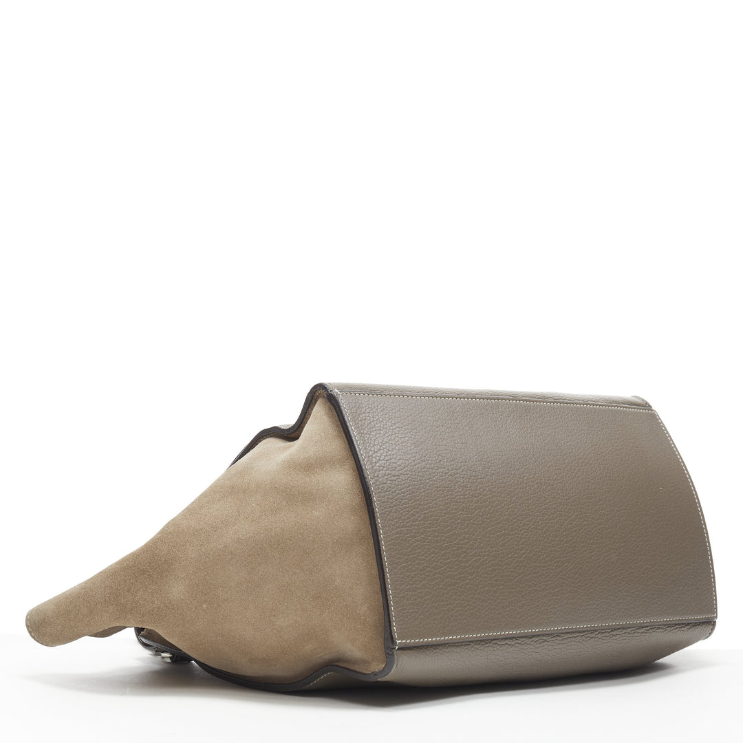 OLD CELINE Trapeze grey leather suede flap top handle flap satchel shoulder bag