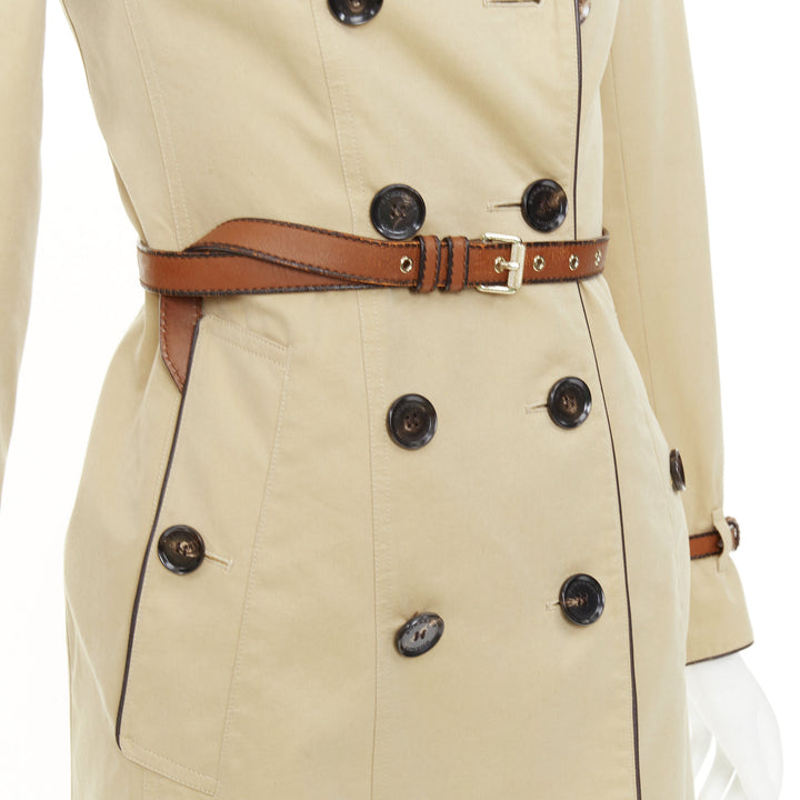 BURBERRY 2012 leather piped double breasted belted short trench coat IT36 XXS