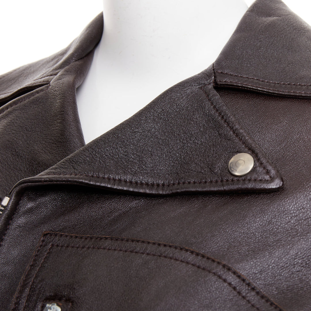 SAINT LAURENT 2016 black lambskin triangular zipper cropped biker jacket FR38