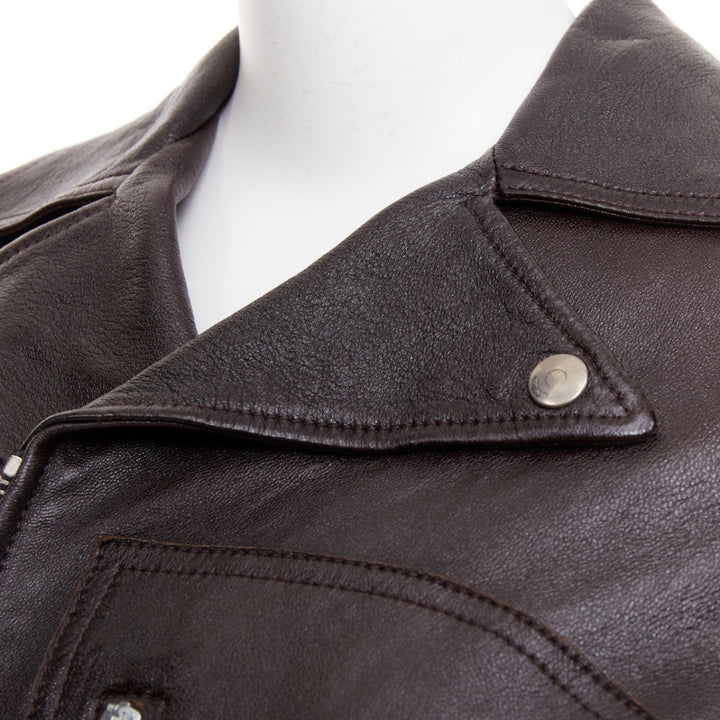 SAINT LAURENT 2016 black lambskin triangular zipper cropped biker jacket FR38