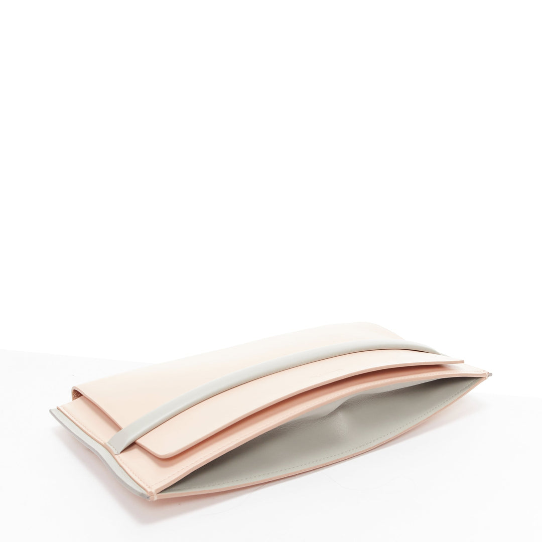 JIL SANDER pink grey smooth leather loop through envelope long clutch bag