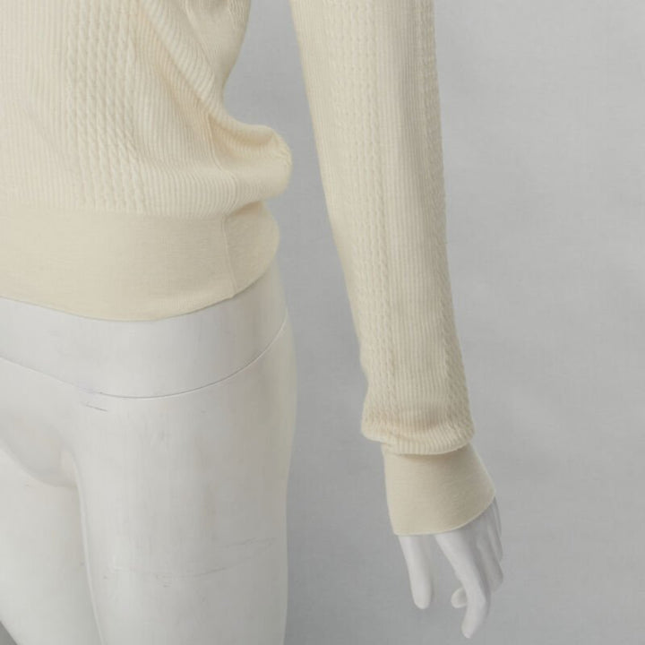 FENDI cream wool silk cashmere cold shoulder ruffle knit sweater IT44 M