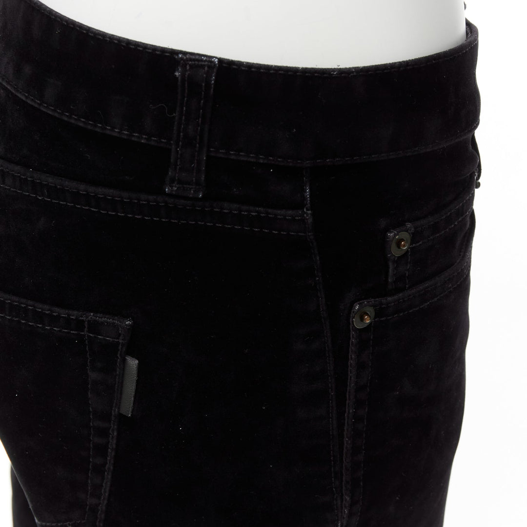 SAINT LAURENT 2018 black cotton blend velvet mid waist flare cropped pants 25"