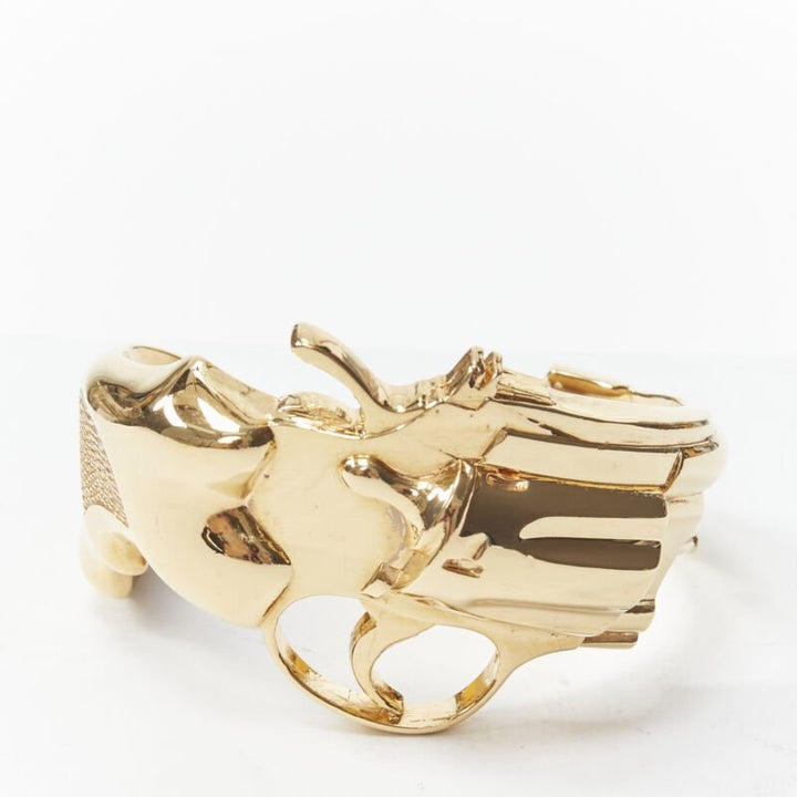 rare SAINT LAURENT 2014 Hedi Slimane Revolver Pistol Gun gold brass bracelet