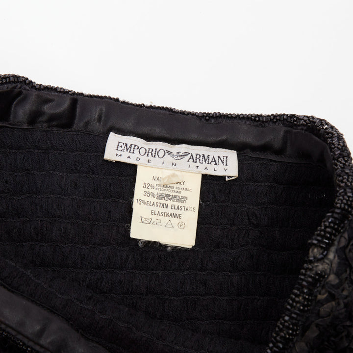 EMPORIO ARMANI 1999 Runway black shirred ruffle beaded asymmetric top IT38 XS