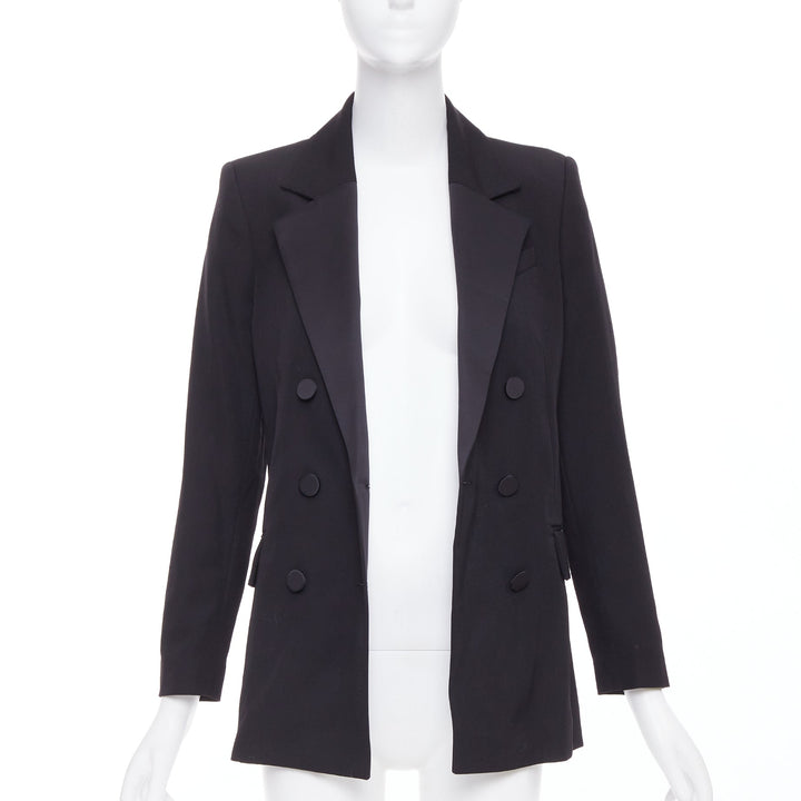 RACIL Hatanaka black wool pique satin trim double breasted tuxedo blazer FR34 XS