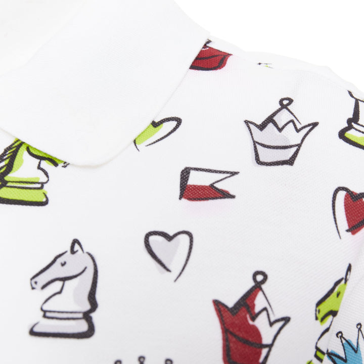 HERMES 2022 white multicolor animal chess print playgrounds cotton polo shirt S
