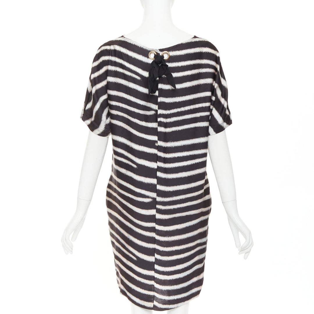 STELLA MCCARTNEY 2009  100% silk black zebra stripe print tent dress IT38 XS