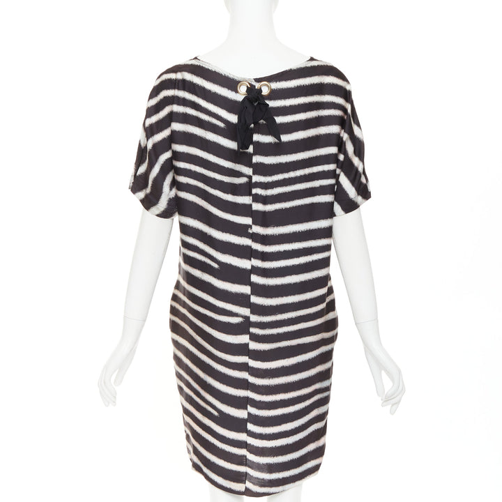 STELLA MCCARTNEY 2009  100% silk black zebra stripe print tent dress IT38 XS