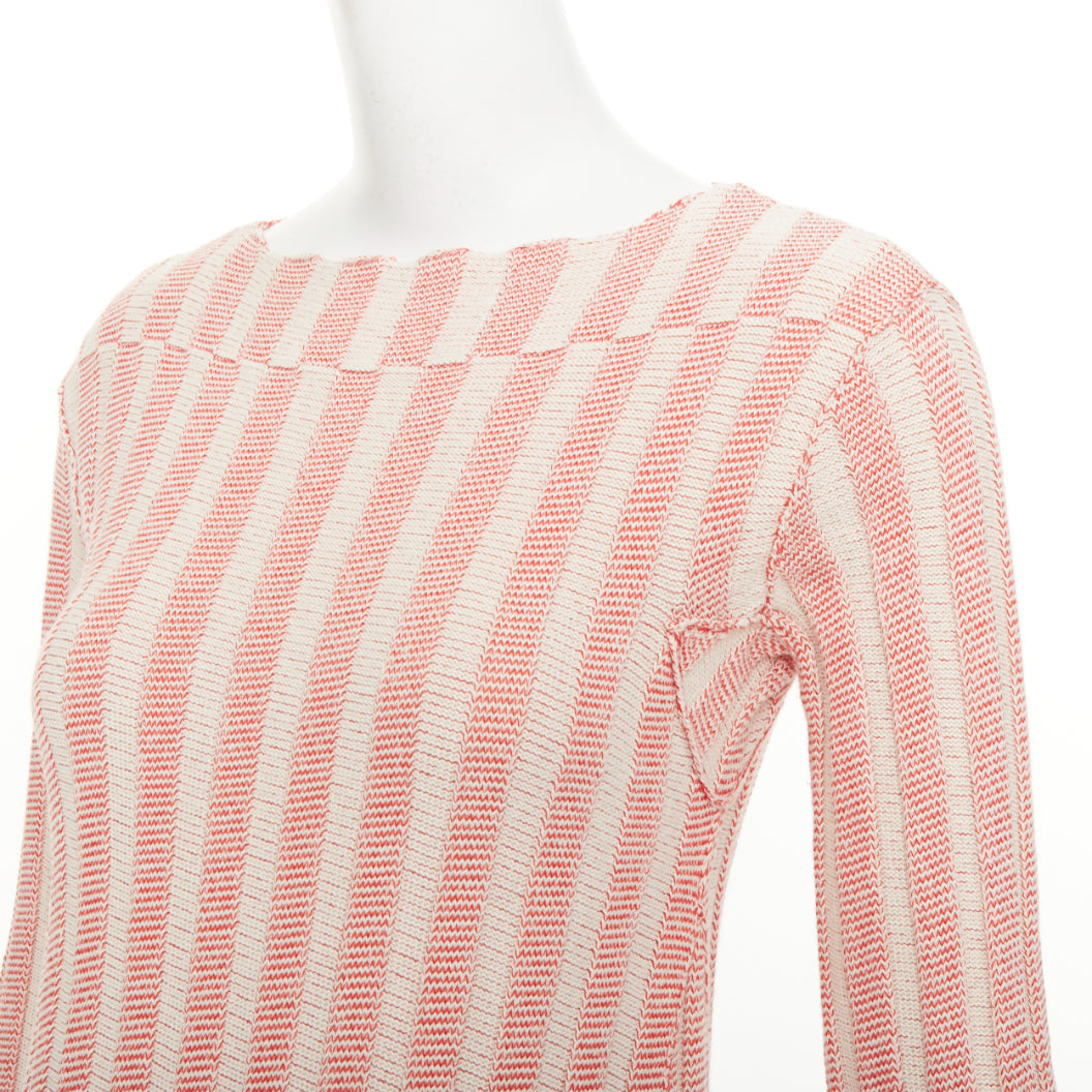 CELINE 2017 Phoebe Philo Runway pink red white striped ribbed knit midi dress XS