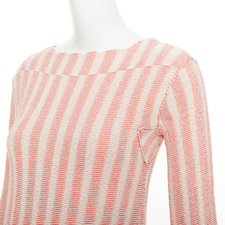 CELINE 2017 Phoebe Philo Runway pink red white striped ribbed knit midi dress XS