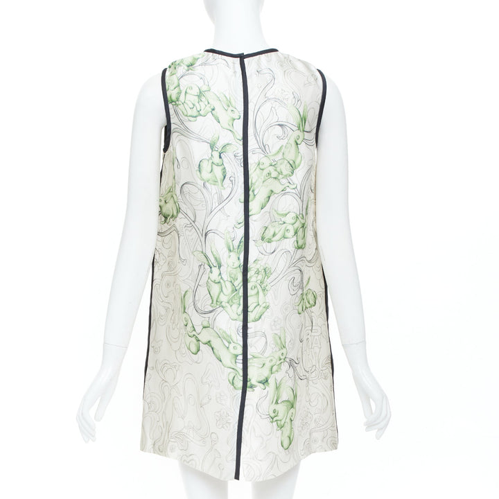 PRADA 2018 Runway James Jean rabbit liberty green silk piping dress IT38 XS