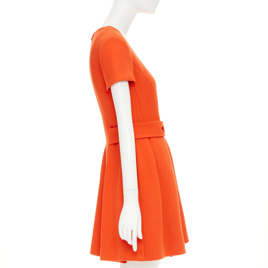 CHRISTIAN DIOR 2015 structured tangerine orange wool crepe dress FR38 M