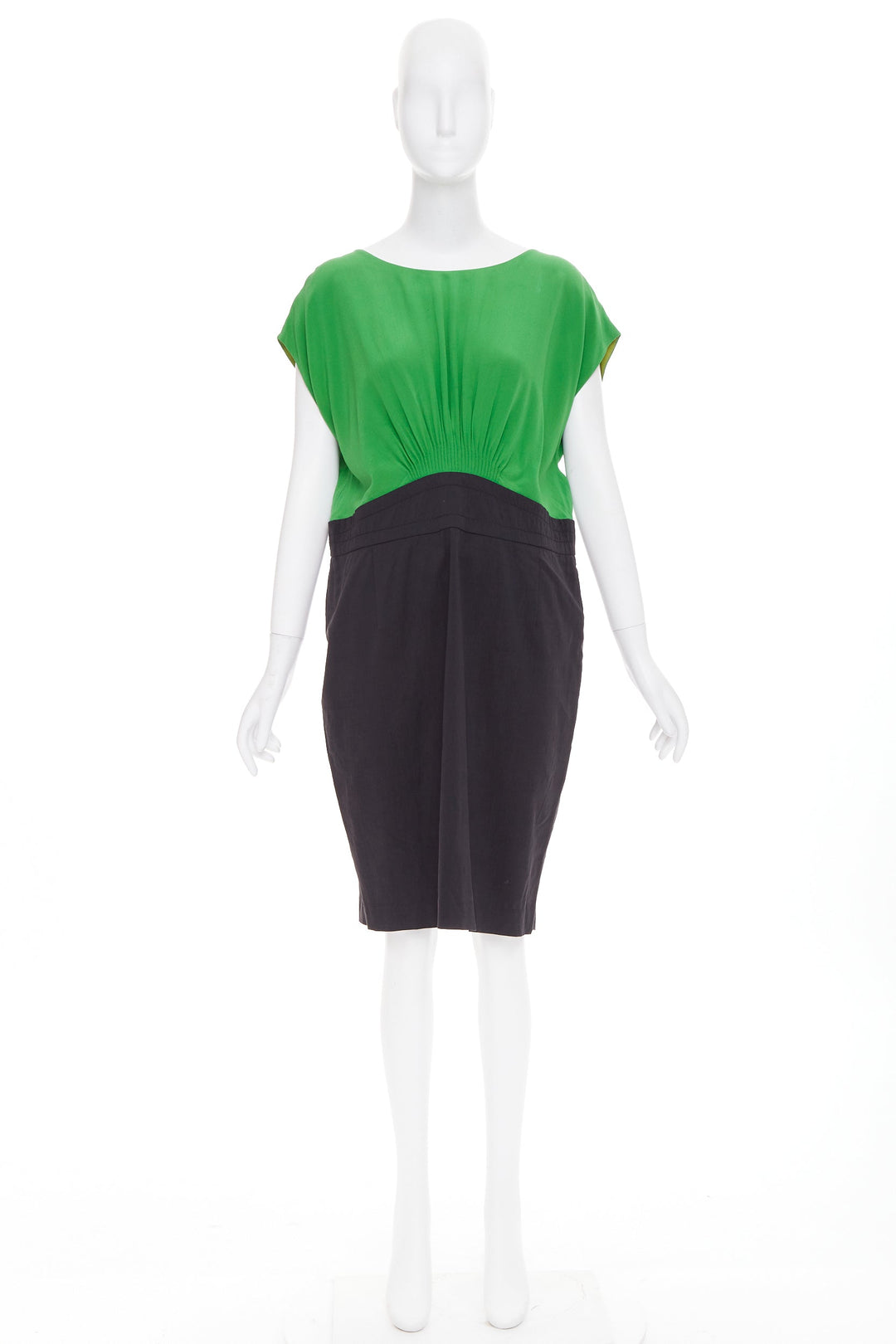 SAINT LAURENT 2012 sheer polkadot neckline crepe sheath dress FR34 XS