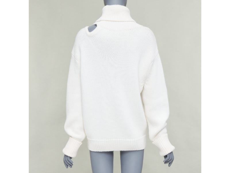 MONSE 100% wool cream deconstructed cut out turtleneck sweater XS
