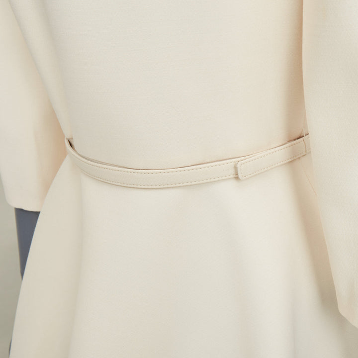 CHRISTIAN DIOR 2019 ivory wool silk zip front belted flared mini dress FR36 S