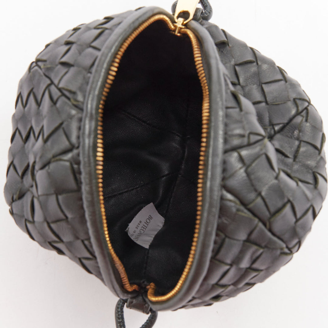 BOTTEGA VENETA 2023 Mava Mini dark grey intrecciato woven lambskin sphere bag