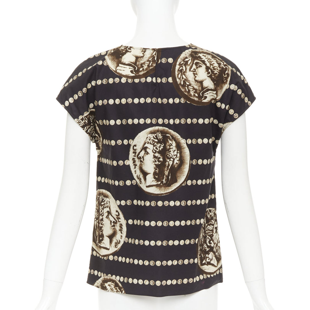 DOLCE GABBANA black copper cotton roman coin print cap sleeves top IT38 XS