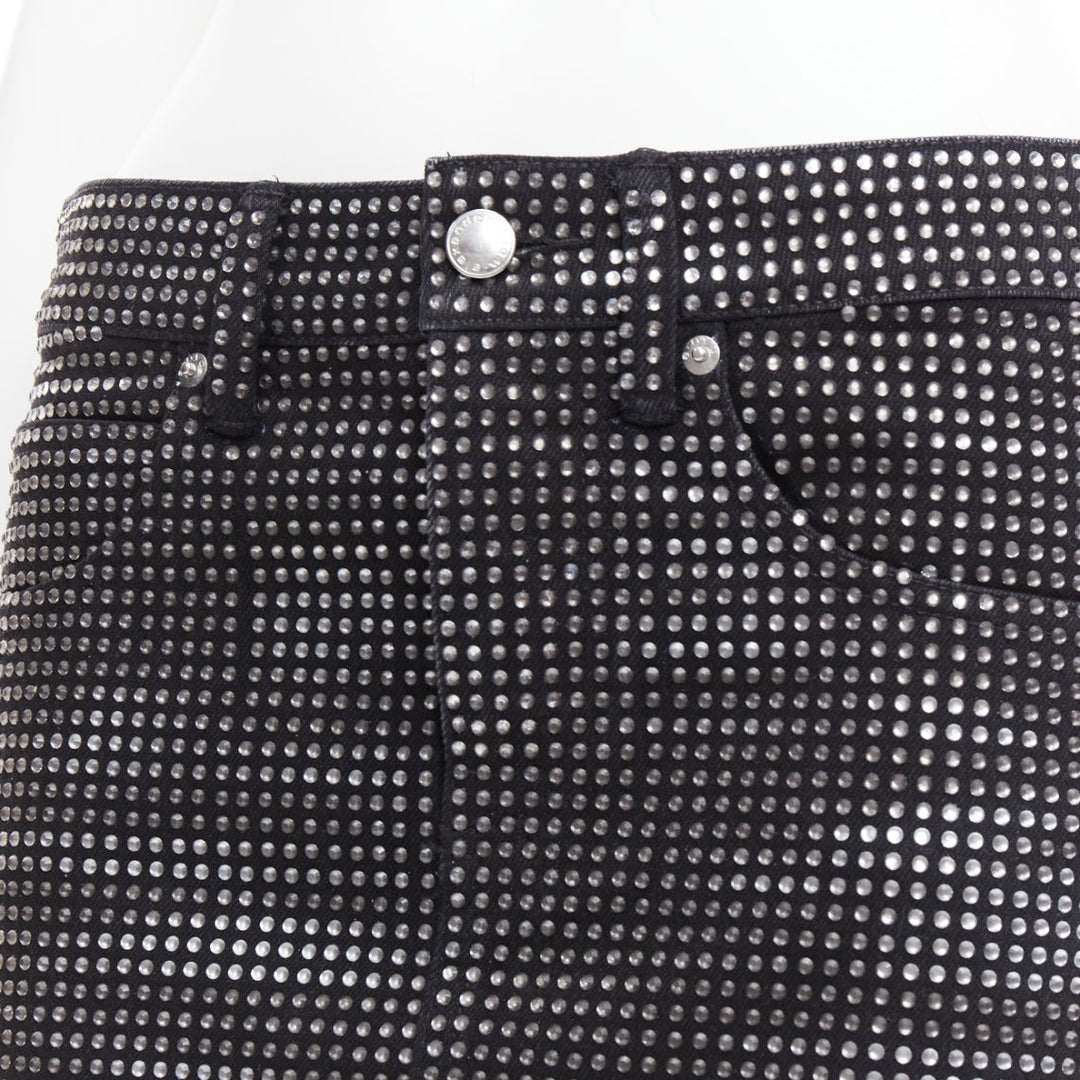 ALEXANDER WANG Hotfix black cotton allover crystal encrusted mini skirt 24"