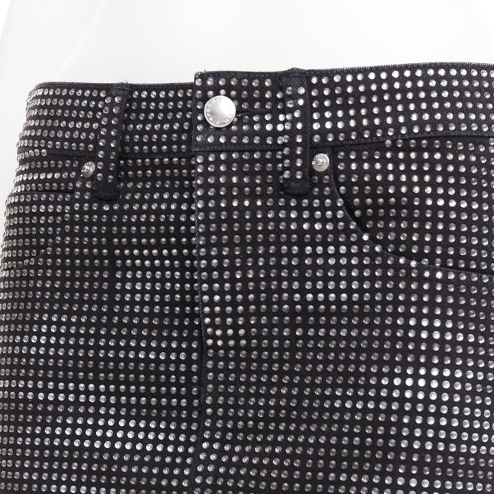 ALEXANDER WANG Hotfix black cotton allover crystal encrusted mini skirt 24"