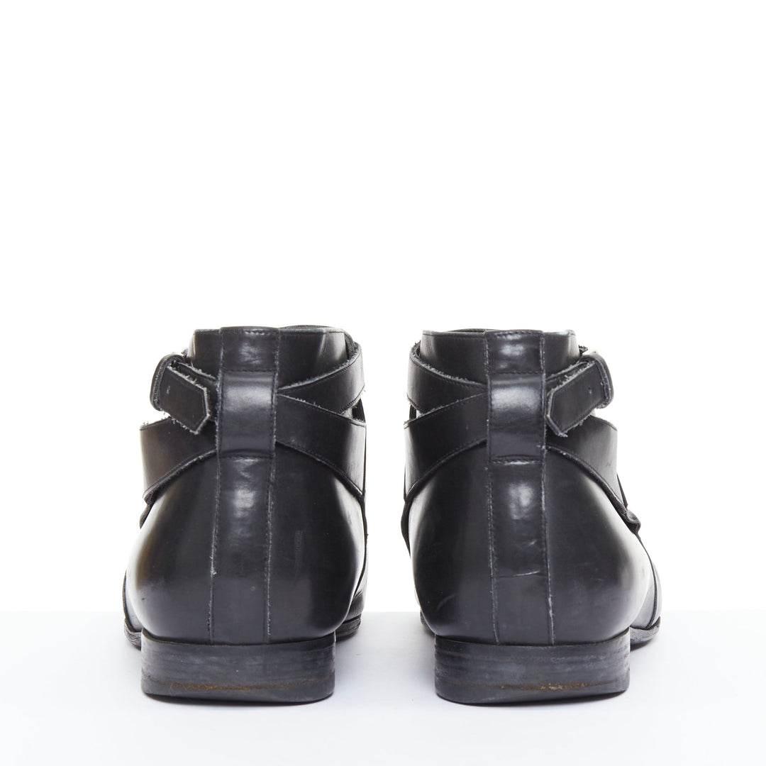 SAINT LAURENT Cropped Jodhpur 20 black leather silver buckl ankle boots EU41