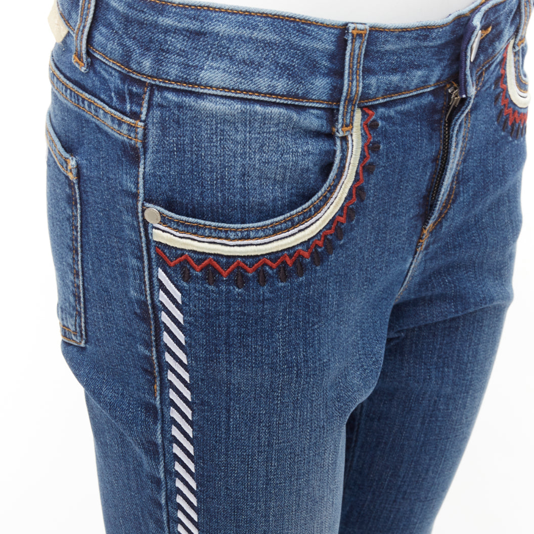 STELLA MCCARTNEY 2014 ethnic embroidery trim blue cropped jeans 28"