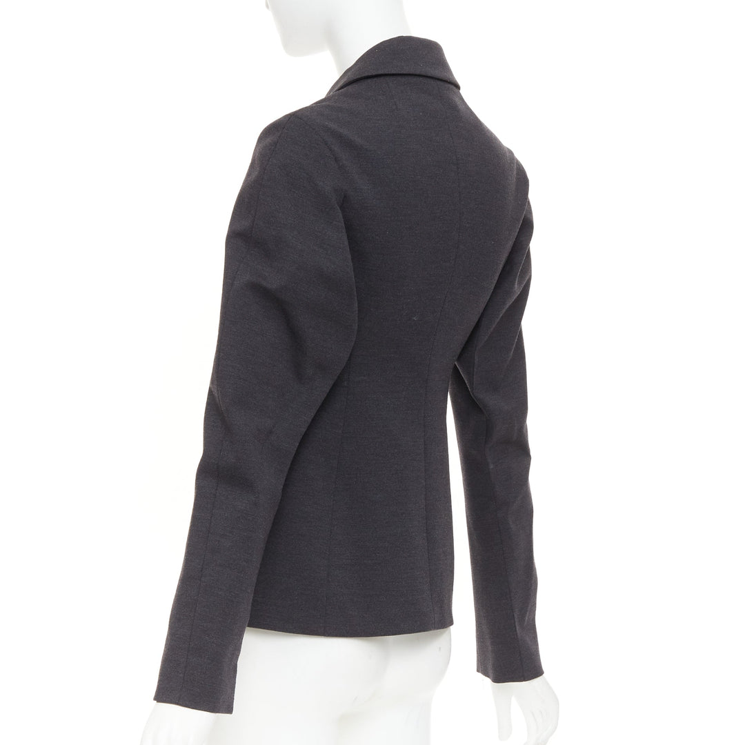JIL SANDER grey wool curved sleeve sculptural hourglass 3D cut blazer FR34 XS