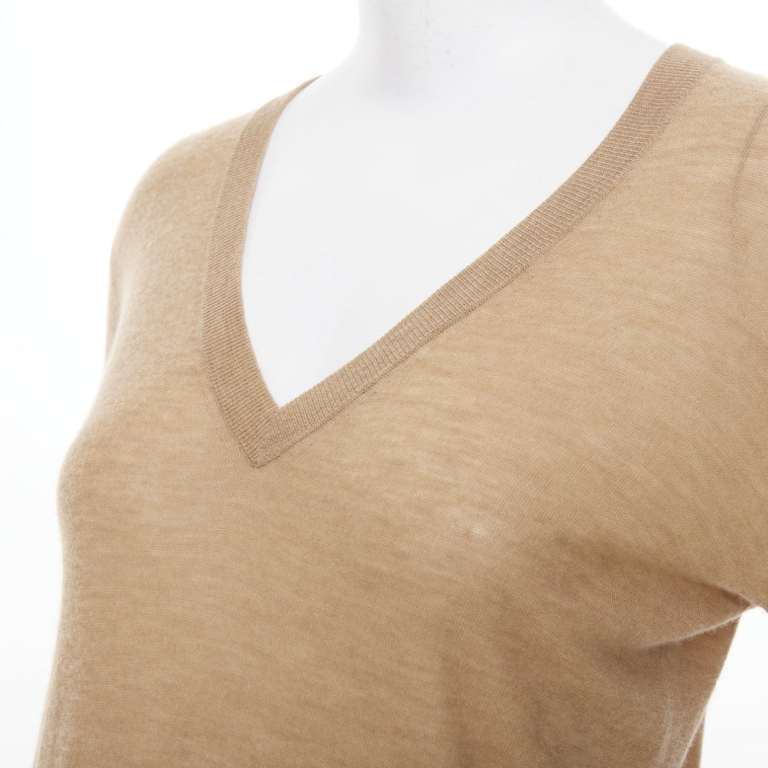 JOSEPH 100% cashmere tan brown fine knit V neck sweater XS