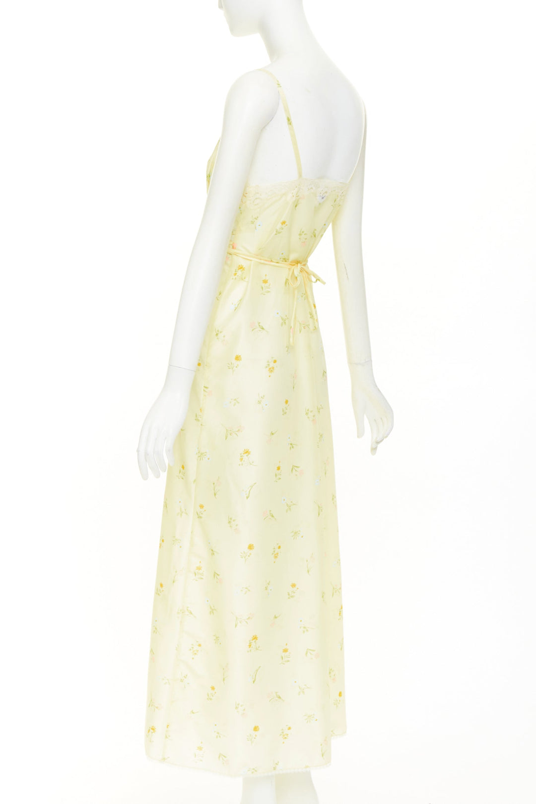CHRISTIAN DIOR Vintage pastel yellow floral lace sleepwear nightgown dress S