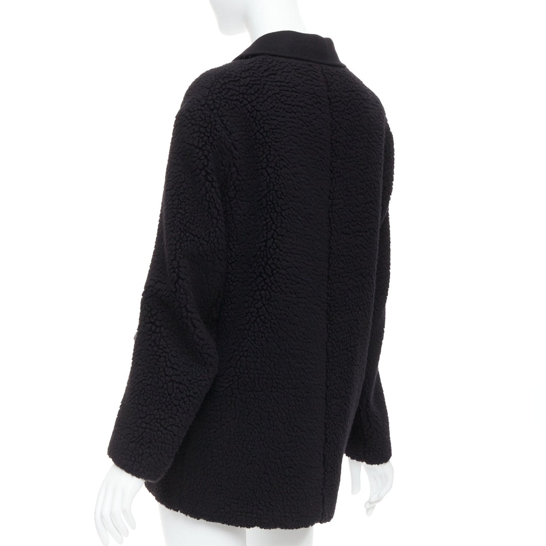 DIOR 100% cashmere black teddy textured pocketed coat FR34 XS