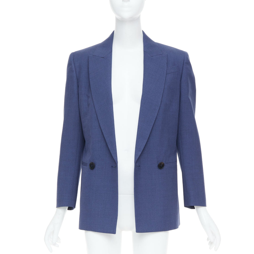 ALEXANDER MCQUEEN 2021 blue double breasted wool tailoring suit blazer IT36 XXS