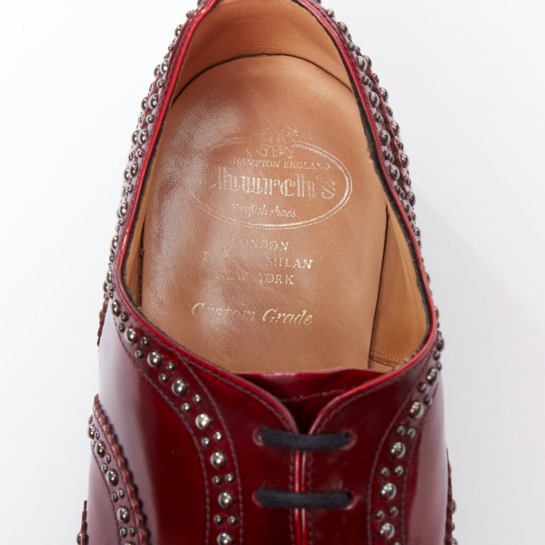 CHURCH'S burgundy red leather silver studded lace up brogue shoes UK9 EU43