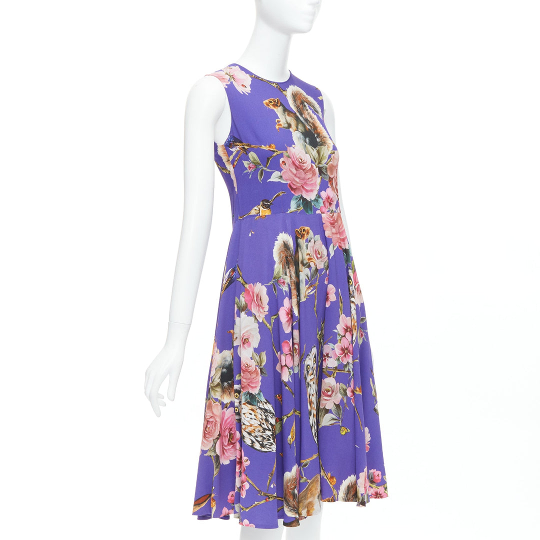 DOLCE GABBANA purple squirrel garden floral print cocktail dress IT36 XXS