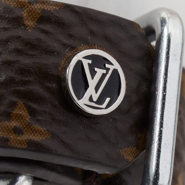 LOUIS VUITTON brown LV monogram canvas silver buckle ring