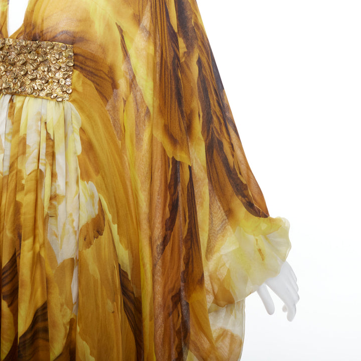 ALEXANDER MCQUEEN SS2011 Runway yellow gold embellished kaftan dress IT38 XS