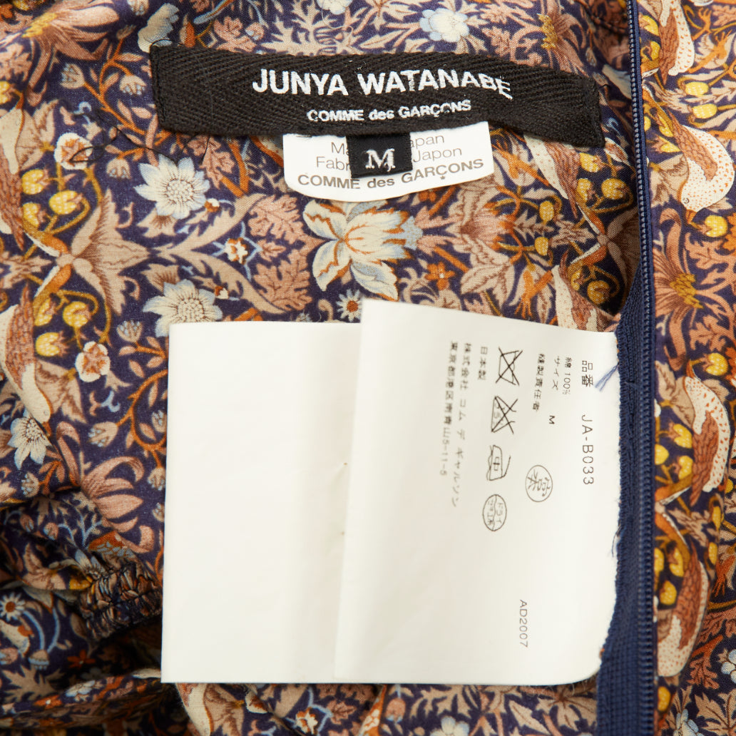 JUNYA WATANABE 2008 Runway brown navy floral gold chain draped skirt M
