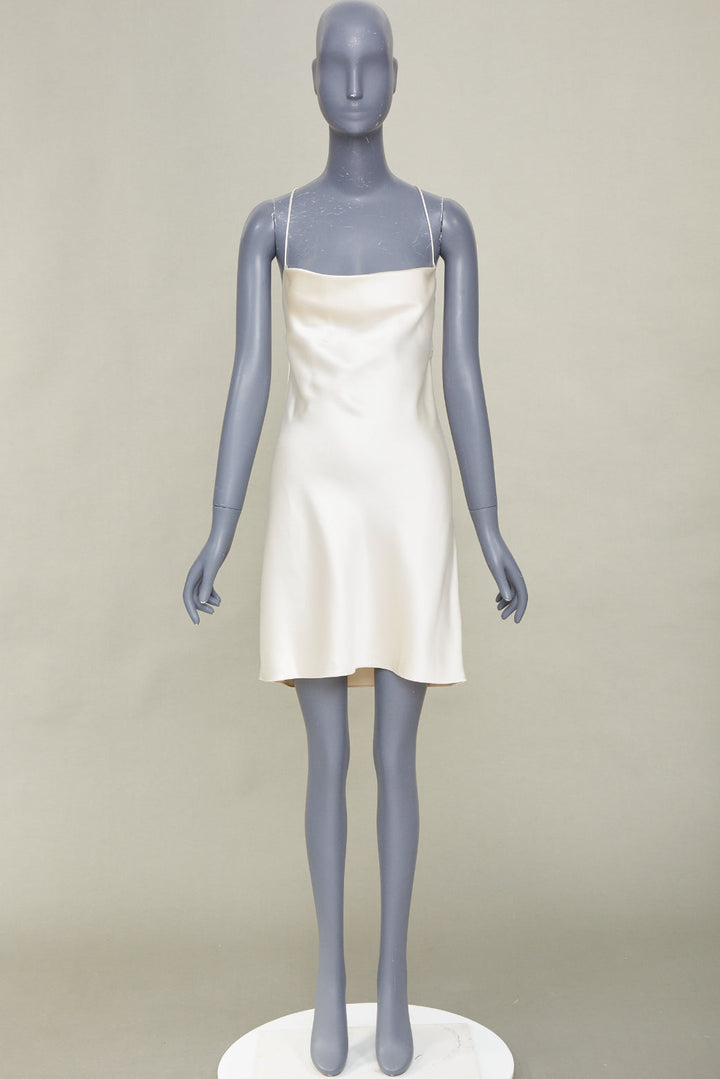 SAINT LAURENT 2022 Bridal ivory silk cowl neck open back mini slip dress FR38 M