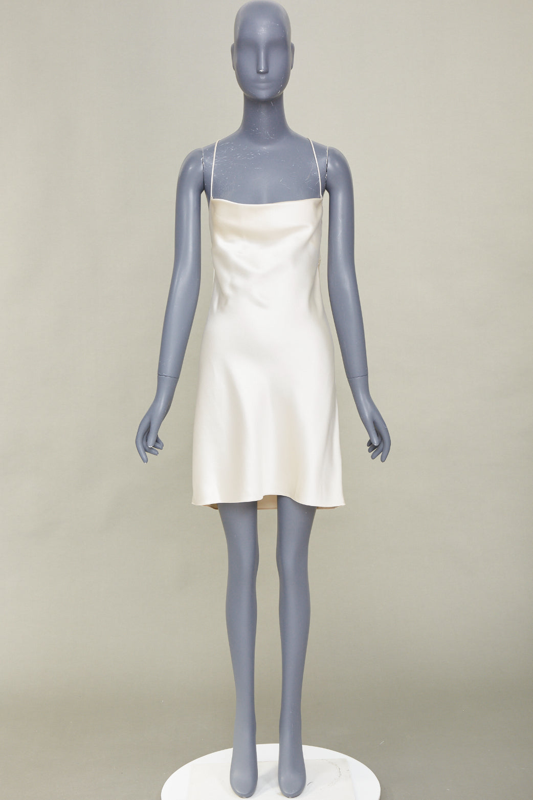 SAINT LAURENT 2022 Bridal ivory silk cowl neck open back mini slip dress FR40 L