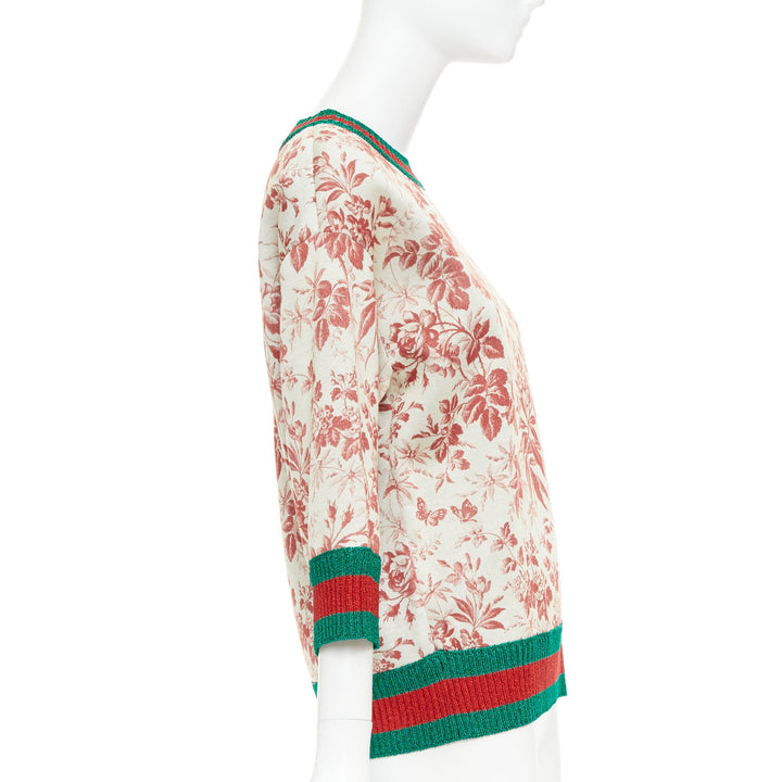 GUCCI 2016 Herbarium Floral grey pink bloom metallic web sweatshirt S