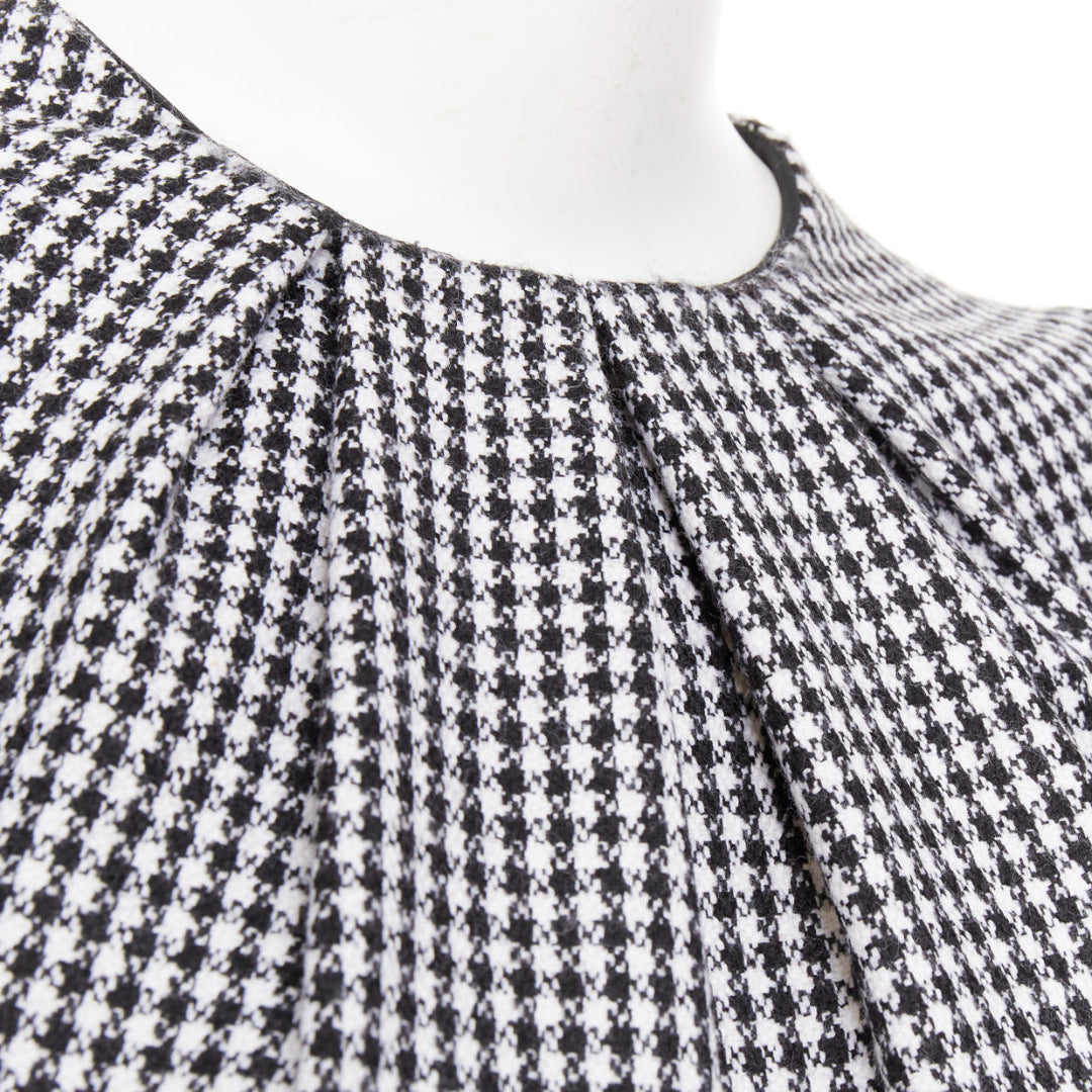 ALEXANDER MCQUEEN houndstooth flounce sleeve pleat check cocktail dress IT36 XXS
