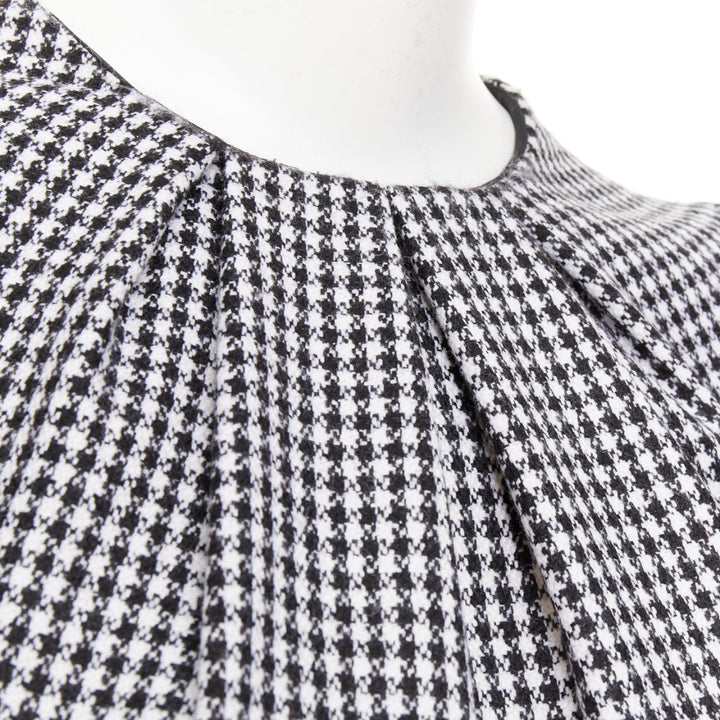 ALEXANDER MCQUEEN houndstooth flounce sleeve pleat check cocktail dress IT36 XXS
