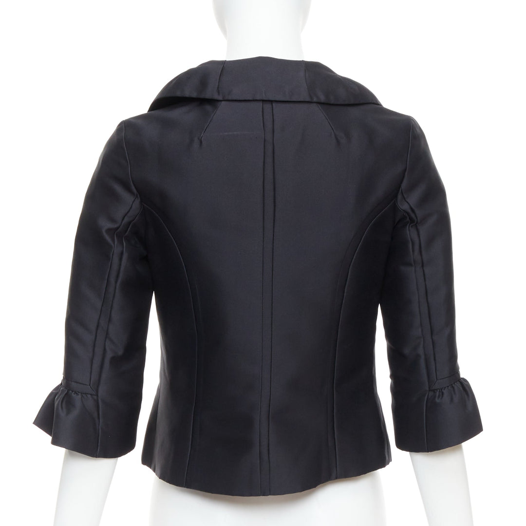 LOUIS VUITTON Marc Jacobs black silk pleated collar crop jacket FR34 XS